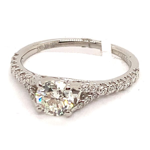 Platinum Split Shank Cathedral Diamond Engagement Ring .98CTW Bradley's Jewelers Jacksonville, NC