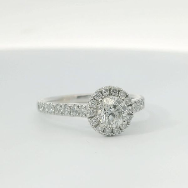 14K White Gold Round Diamond Halo Engagement Ring 1.25 CTW | Bradley's Jewelers Jacksonville NC Image 2 Bradley's Jewelers Jacksonville, NC