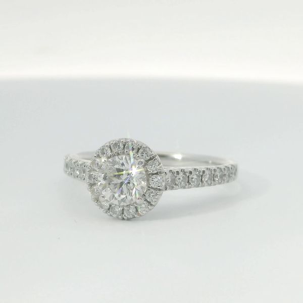 14K White Gold Round Diamond Halo Engagement Ring 1.25 CTW | Bradley's Jewelers Jacksonville NC Image 3 Bradley's Jewelers Jacksonville, NC