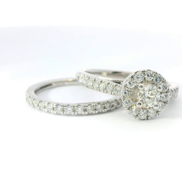 14K White Gold Round Halo Diamond Bridal Set 1.00 CTW Image 2 Bradley's Jewelers Jacksonville, NC