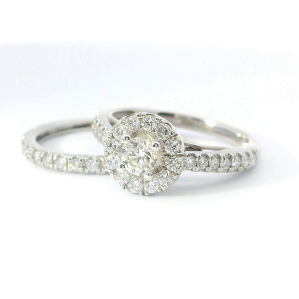 14K White Gold Round Halo Diamond Bridal Set 1.00 CTW Image 3 Bradley's Jewelers Jacksonville, NC