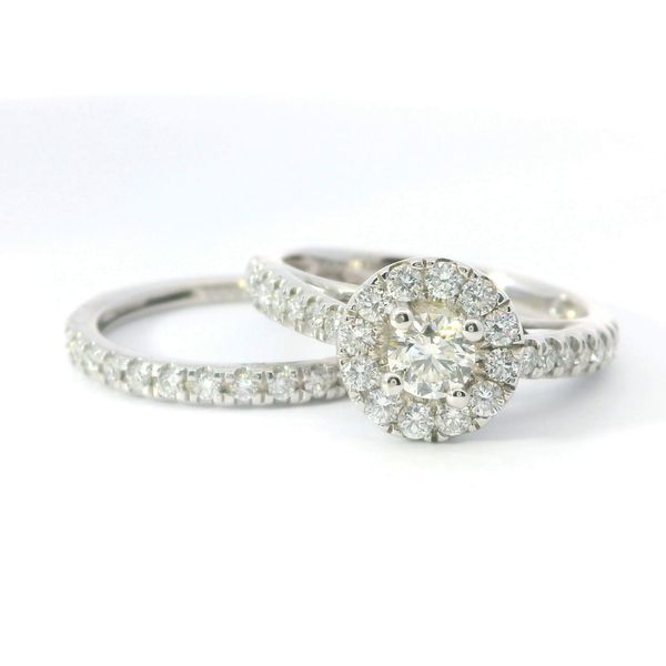 14K White Gold Round Halo Diamond Bridal Set 1.00 CTW Image 4 Bradley's Jewelers Jacksonville, NC