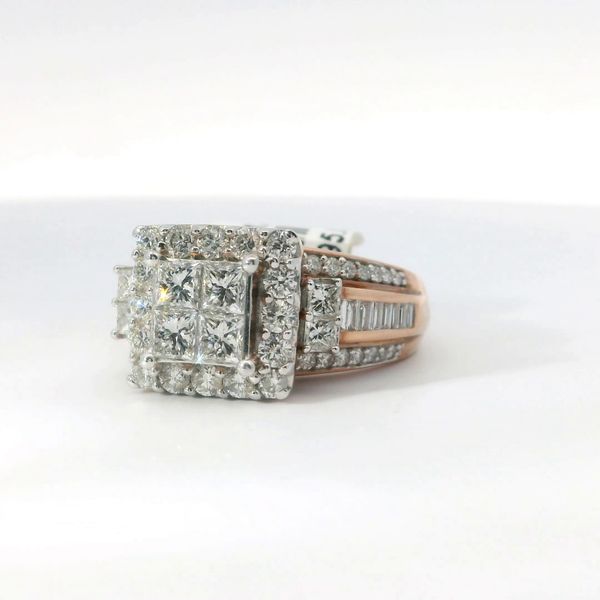 Rose 10K Gold Multi Shape Diamond Bridal Ring 2.00Ctw Princess Baguette Round Diamonds Image 3 Bradley's Jewelers Jacksonville, NC