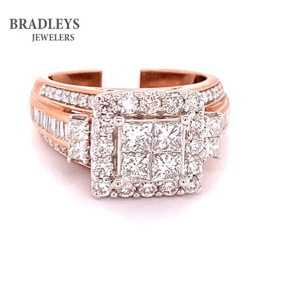 Rose 10K Gold Multi Shape Diamond Bridal Ring 2.00Ctw Princess Baguette Round Diamonds Bradley's Jewelers Jacksonville, NC