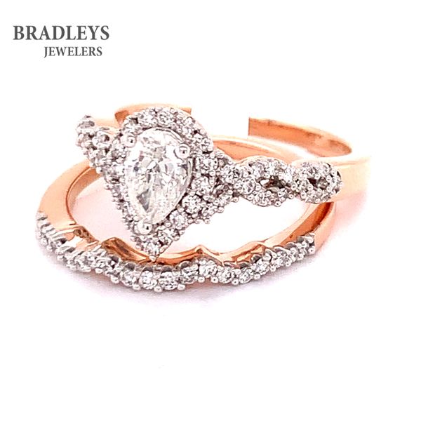 Rose 14K Gold Pear Halo Diamond Bridal Set 1.03Ctw 0.50Ct Center 2 Piece Set Bradley's Jewelers Jacksonville, NC