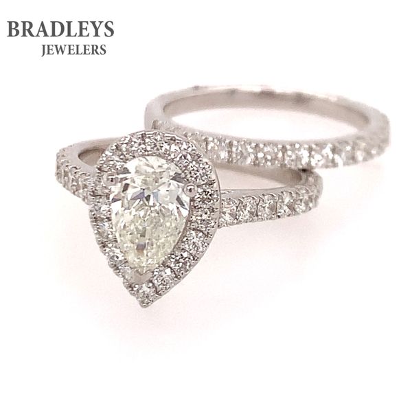 White 14K Gold Pear Shape Diamond Halo Bridal Set 1.00Ct Center 1.20Tw Accents Bradley's Jewelers Jacksonville, NC