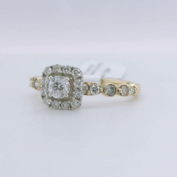 14K Yellow Gold Cushion Halo Stackable Engagement Ring .75CTW Image 3 Bradley's Jewelers Jacksonville, NC