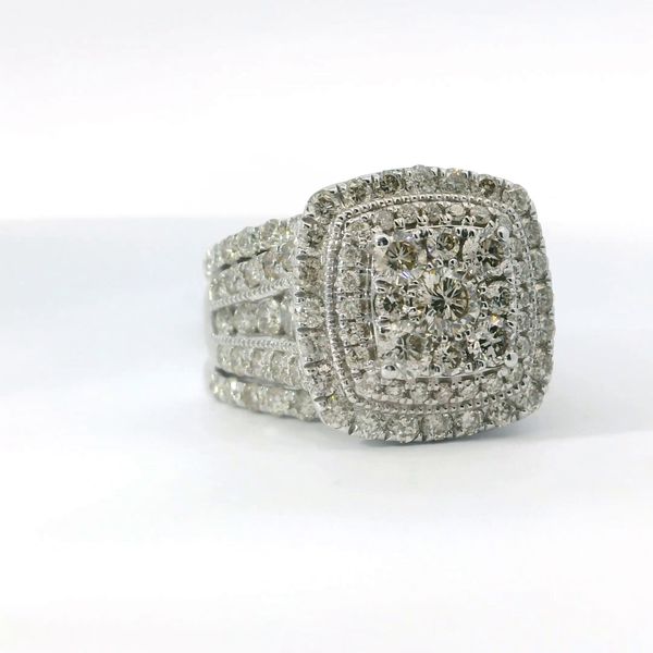White 10K Gold 3 Piece Double Halo Multi Center Diamond Bridal Set 3.50Ctw Image 2 Bradley's Jewelers Jacksonville, NC