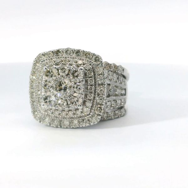 White 10K Gold 3 Piece Double Halo Multi Center Diamond Bridal Set 3.50Ctw Image 3 Bradley's Jewelers Jacksonville, NC