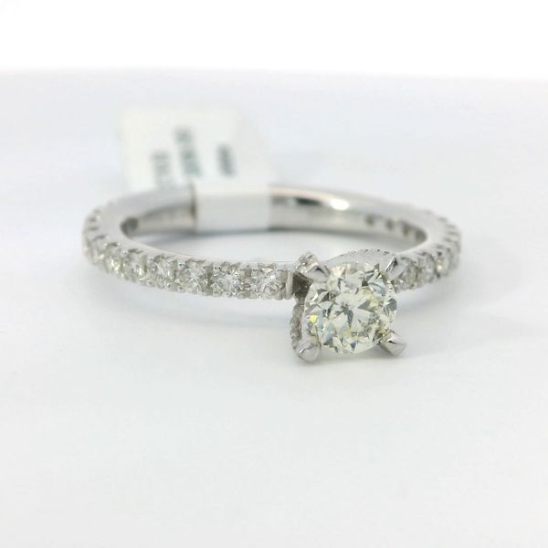 Platinum Prong Set Tapered Engagement Ring 0.45 CT Round Diamond .55 CTW Accent Diamonds Image 2 Bradley's Jewelers Jacksonville, NC