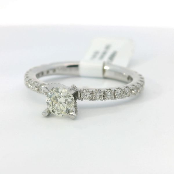 Platinum Prong Set Tapered Engagement Ring 0.45 CT Round Diamond .55 CTW Accent Diamonds Image 3 Bradley's Jewelers Jacksonville, NC