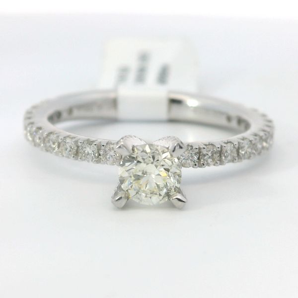 Platinum Prong Set Tapered Engagement Ring 0.45 CT Round Diamond .55 CTW Accent Diamonds Bradley's Jewelers Jacksonville, NC