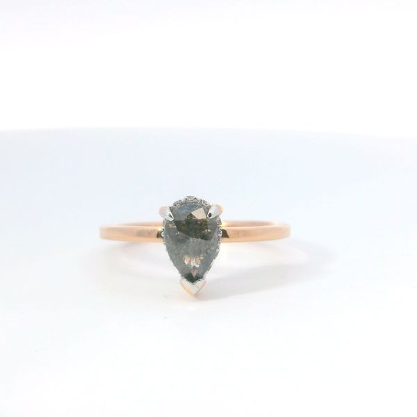 14K Rose Gold Salt and Pepper Pear Diamond Hidden Halo Ring 1.00CTW Bradley's Jewelers Jacksonville, NC