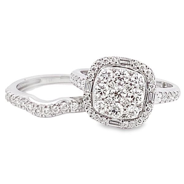 14K White Gold Cushion Shape Multi Diamond Bridal Set 1.20CTW Bradley's Jewelers Jacksonville, NC