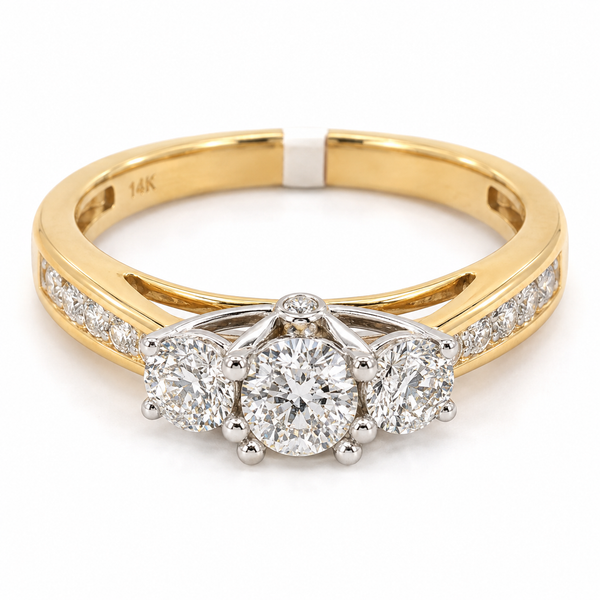 14K Yellow Gold 1.00CTW Three Stone Diamond Anniversary Ring Bradley's Jewelers Jacksonville, NC