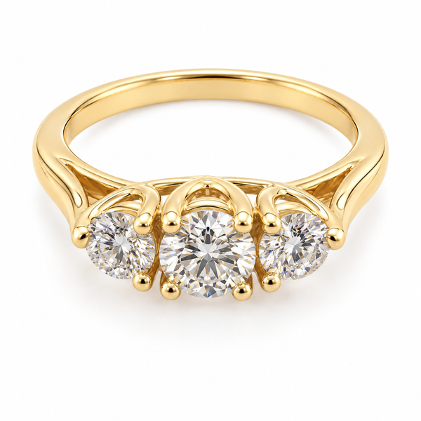 14K Yellow Gold 0.50 CTW Three Diamond Trellis Anniversary Ring Bradley's Jewelers Jacksonville, NC