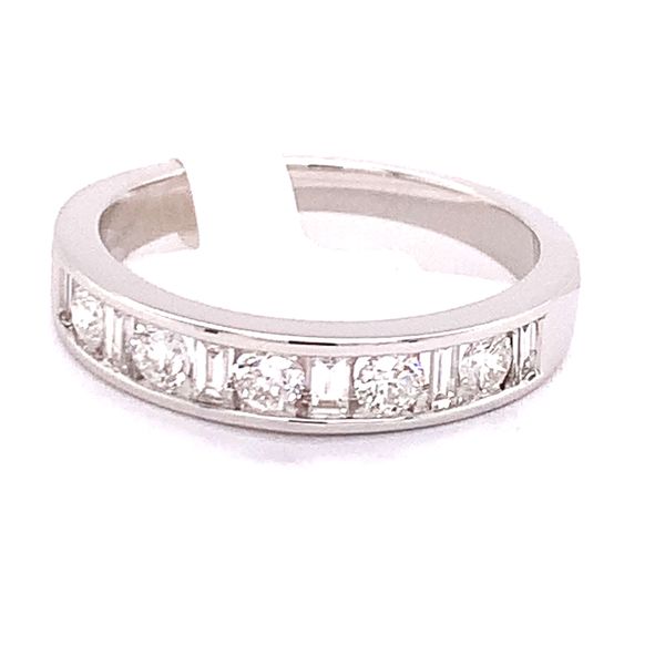 14K White Gold Round and Baguette Diamond Channel Wedding Band .75CTW Bradley's Jewelers Jacksonville, NC