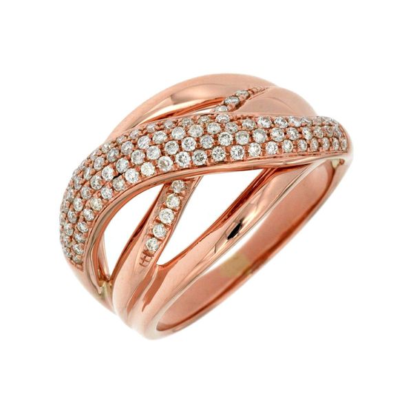 14K Rose Gold Diamond Pave Crossover Fashion Ring .58CTW Bradley's Jewelers Jacksonville, NC