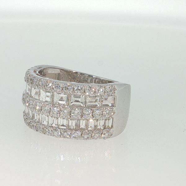 White 14K Gold 5 Row Wide Diamond Band Ring 3.45Ctw Baguette & Round Diamonds Image 3 Bradley's Jewelers Jacksonville, NC