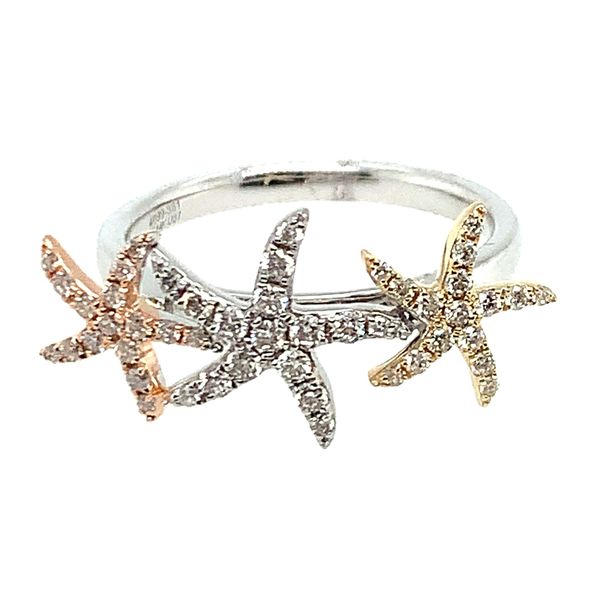 14K Tri-Color Gold Diamond Triple Starfish Ring .41 CTW Bradley's Jewelers Jacksonville, NC