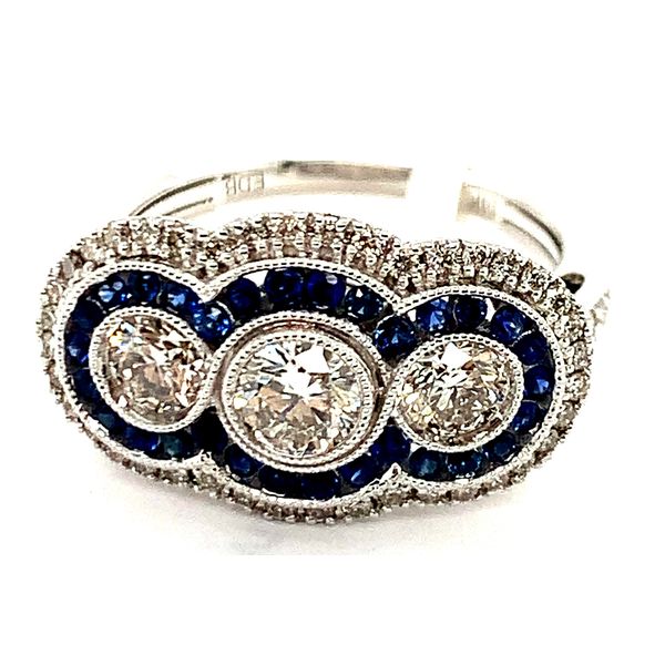 White 14K Gold Vintage Style Diamond & Sapphire Fashion Ring 1.61Ctw Round Stones Bradley's Jewelers Jacksonville, NC