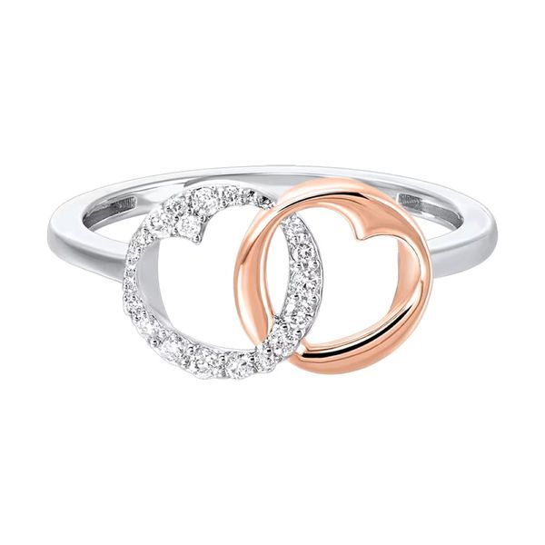 10K White & Rose Gold Diamond Double Heart Fashion Ring .10CTW Image 2 Bradley's Jewelers Jacksonville, NC