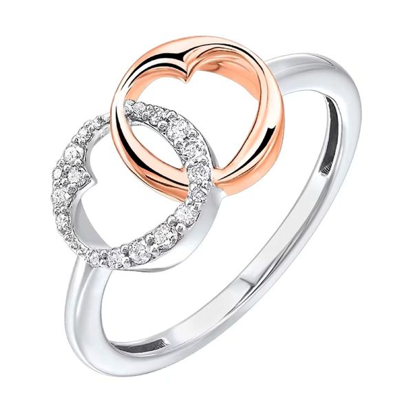 10K White & Rose Gold Diamond Double Heart Fashion Ring .10CTW Bradley's Jewelers Jacksonville, NC