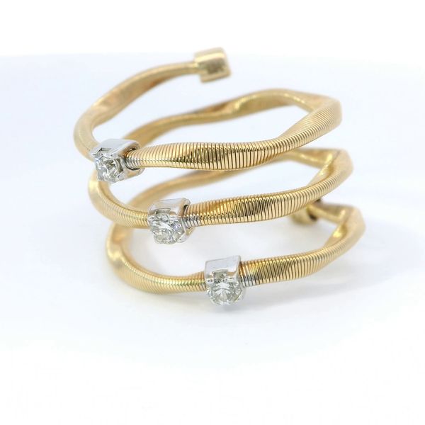 14K Yellow Gold Florentine Triple Row Spiral Open Band Ring with 0.18 CTW Diamonds Image 2 Bradley's Jewelers Jacksonville, NC
