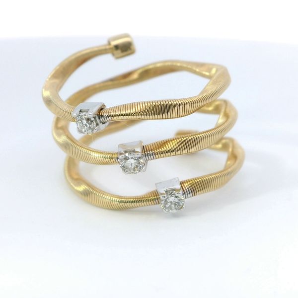 14K Yellow Gold Florentine Triple Row Spiral Open Band Ring with 0.18 CTW Diamonds Image 3 Bradley's Jewelers Jacksonville, NC