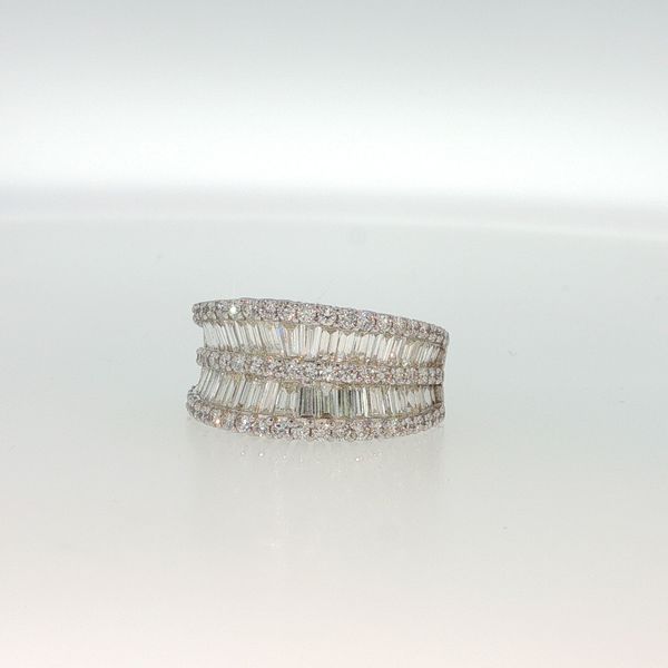 White 14K Gold Concave Diamond Fashion Ring 1.70Ctw Baguette & Round Diamonds Image 3 Bradley's Jewelers Jacksonville, NC