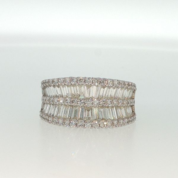 White 14K Gold Concave Diamond Fashion Ring 1.70Ctw Baguette & Round Diamonds Bradley's Jewelers Jacksonville, NC