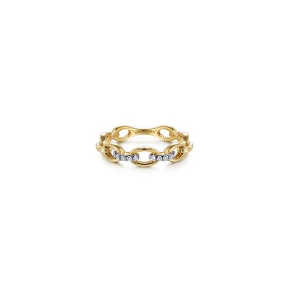 Gabriel & Co 14K Yellow Gold Diamond Oval Link Chain Ring – Stackable Collection Bradley's Jewelers Jacksonville, NC