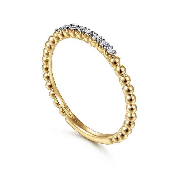 Gabriel & Co 14K Yellow Gold .05Ctw Diamond Bujukan Bead Stackable Ring Image 3 Bradley's Jewelers Jacksonville, NC