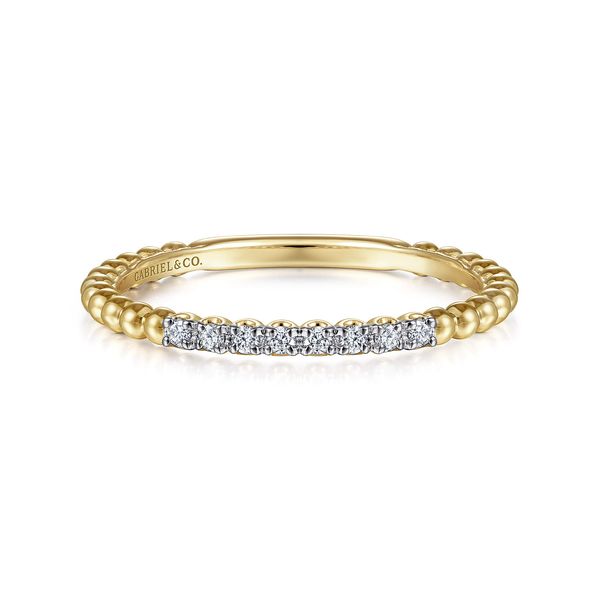 Gabriel & Co 14K Yellow Gold .05Ctw Diamond Bujukan Bead Stackable Ring Bradley's Jewelers Jacksonville, NC