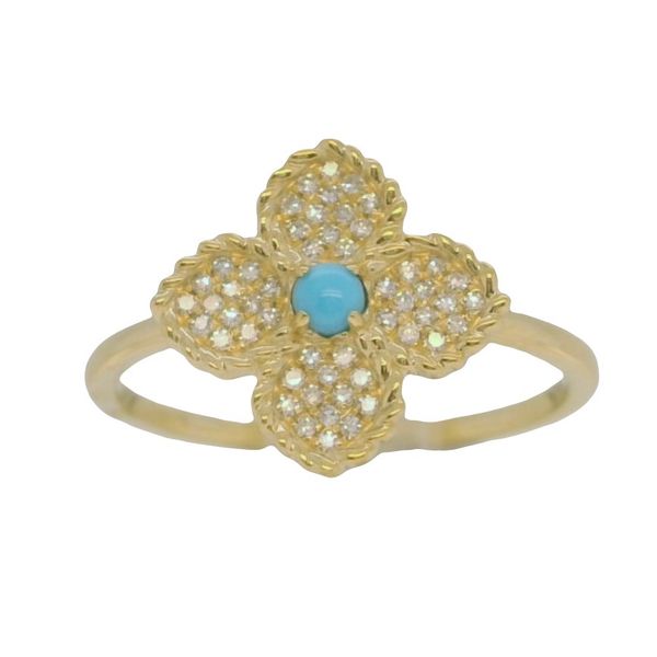 14K Yellow Gold Diamond and Turquoise Fashion Ring Bradley's Jewelers Jacksonville, NC