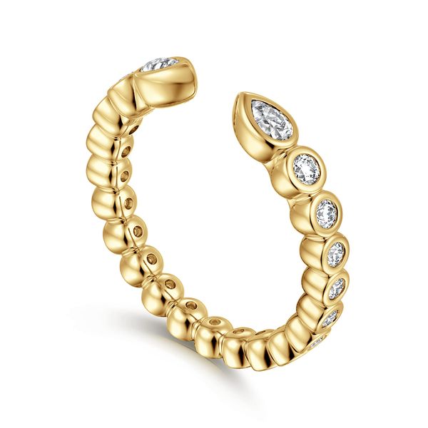 Gabriel & Co 14K Yellow Gold Bezel-Set Pear & Round Diamond Eternity Band – 0.49Ctw – Contemporary Collection Image 3 Bradley's Jewelers Jacksonville, NC