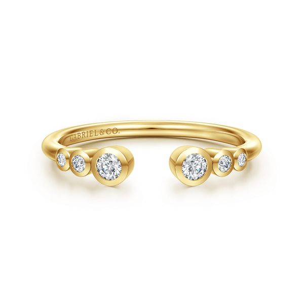 Gabriel & Co 14K Yellow Gold Bezel-Set Round Diamond Open Band – Contemporary Collection Bradley's Jewelers Jacksonville, NC