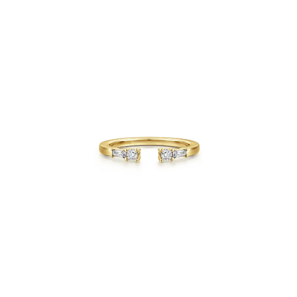 Gabriel & Co 14K Yellow Gold Baguette & Round Diamond Band – Contemporary Collection Bradley's Jewelers Jacksonville, NC