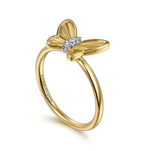 Gabriel & Co 14K Yellow Gold Diamond Cut Butterfly Ring .03 CTW Contemporary Collection Image 3 Bradley's Jewelers Jacksonville, NC