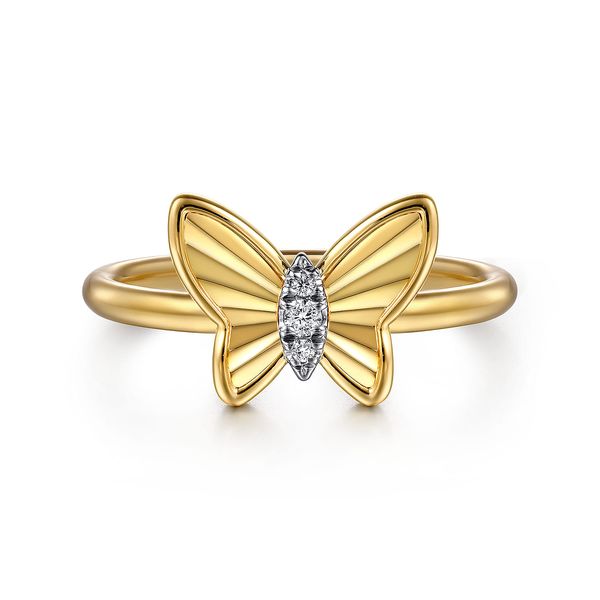 Gabriel & Co 14K Yellow Gold Diamond Cut Butterfly Ring .03 CTW Contemporary Collection Bradley's Jewelers Jacksonville, NC