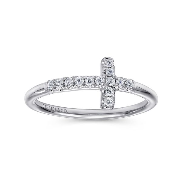 Gabriel & Co 14K White Gold Diamond Sideways Cross Fashion Ring .13 CTW Lusso Collection Image 4 Bradley's Jewelers Jacksonville, NC