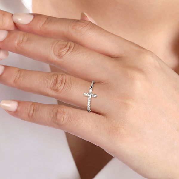 Gabriel & Co 14K White Gold Diamond Sideways Cross Fashion Ring .13 CTW Lusso Collection Image 5 Bradley's Jewelers Jacksonville, NC