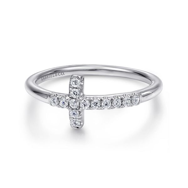 Gabriel & Co 14K White Gold Diamond Sideways Cross Fashion Ring .13 CTW Lusso Collection Bradley's Jewelers Jacksonville, NC