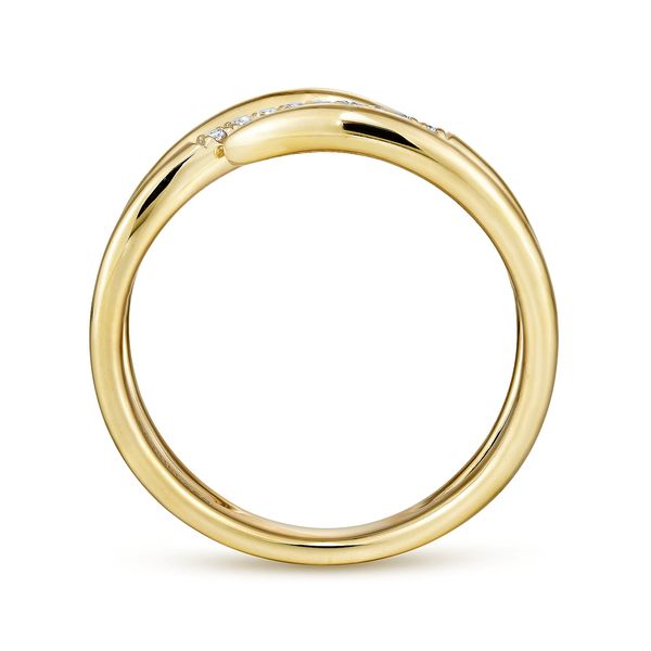 Gabriel & Co 14K Yellow Gold Split Shank Pave Diamond Wrap Ring Kaslique Collection Image 2 Bradley's Jewelers Jacksonville, NC