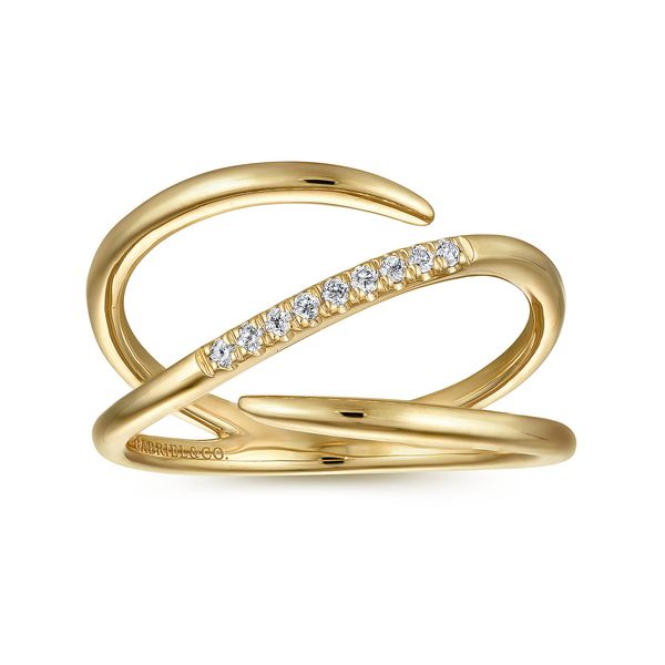 Gabriel & Co 14K Yellow Gold Split Shank Pave Diamond Wrap Ring Kaslique Collection Image 4 Bradley's Jewelers Jacksonville, NC