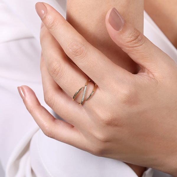 Gabriel & Co 14K Yellow Gold Split Shank Pave Diamond Wrap Ring Kaslique Collection Image 5 Bradley's Jewelers Jacksonville, NC