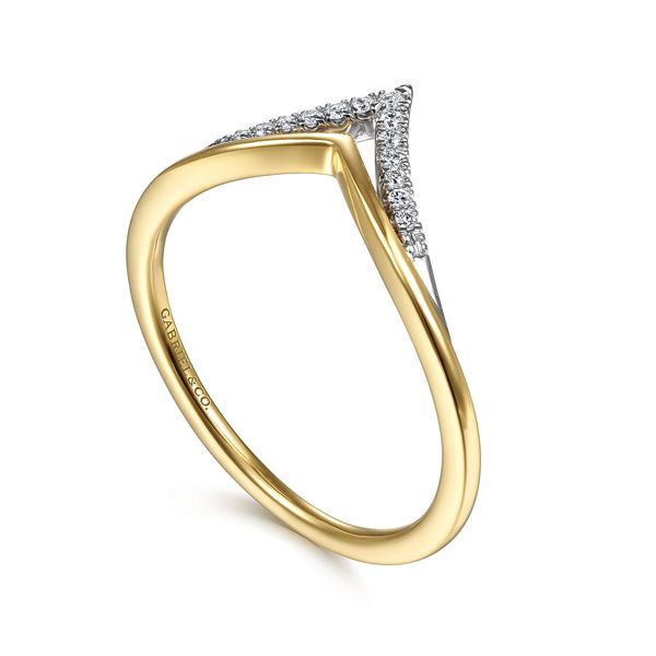 Gabriel & Co 14K Yellow Gold Diamond Double Row V Fashion Ring .06 CTW Image 3 Bradley's Jewelers Jacksonville, NC