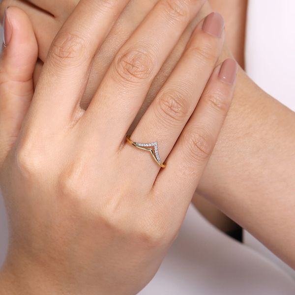 Gabriel & Co 14K Yellow Gold Diamond Double Row V Fashion Ring .06 CTW Image 5 Bradley's Jewelers Jacksonville, NC