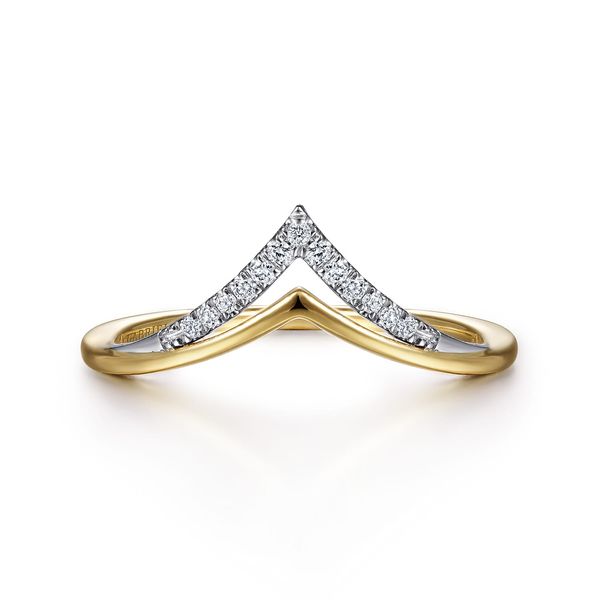 Gabriel & Co 14K Yellow Gold Diamond Double Row V Fashion Ring .06 CTW Bradley's Jewelers Jacksonville, NC
