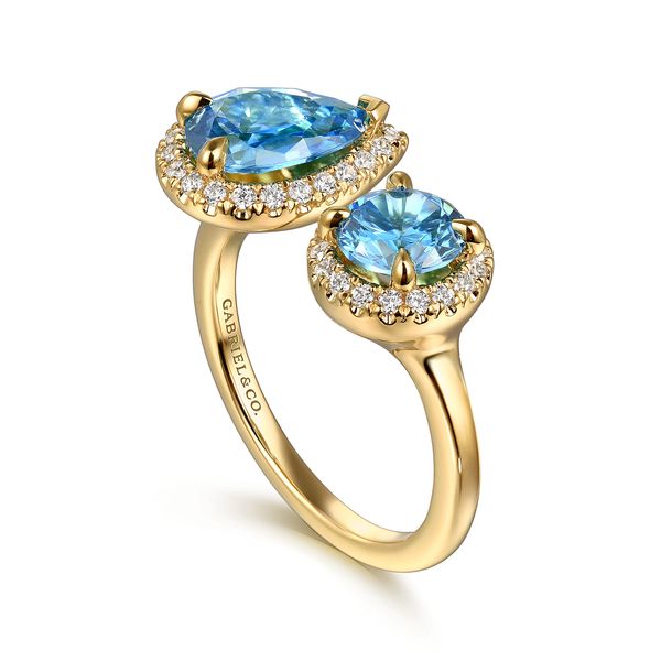 Gabriel & Co 14K Yellow Gold Diamond & Blue Topaz Open Ring .26/.40 CTW Color Collection Image 3 Bradley's Jewelers Jacksonville, NC